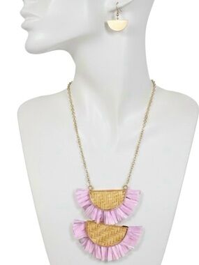 Viola Double Half Moon Raffia Necklace/Earring Set (NWT)